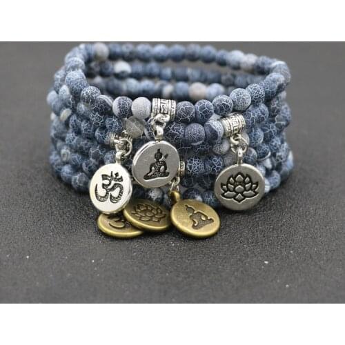 Men Bracelet Beads Natural Weathering Stone OM Lotus Buddha Bracelets Buddhism Meditation Chakra Bracelet Jewelry