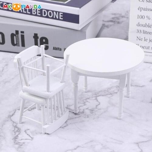 White 3Pcs/Set 1/12 Doll House Mini Furniture Dining Table Chair Set Toys for Baby Kids Children Model Decoration