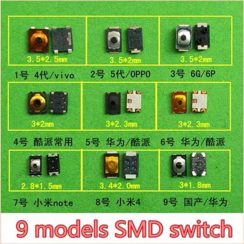 NEW 9 models 45PCS SMD Tact Switch Tactile Switchs for Mobile phone camera MP4 microwave oven