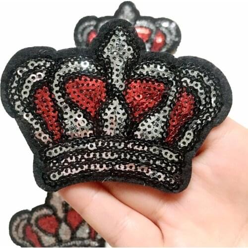 New Arrival Sequins Crown Patches for Clothes Jackets DIY Decoration Sequined Embroidery Appliques Iron on Patch for Hats 10 PCS