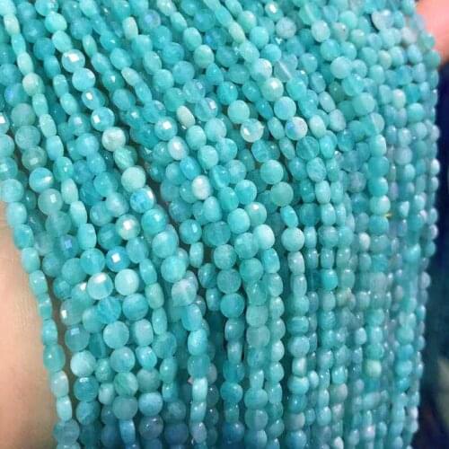 About 4mm Faceted Natural Amazonite Stone Beads Loose Round Cake Tianhe stone Beads For Jewelry Making DIY Bracelet 15