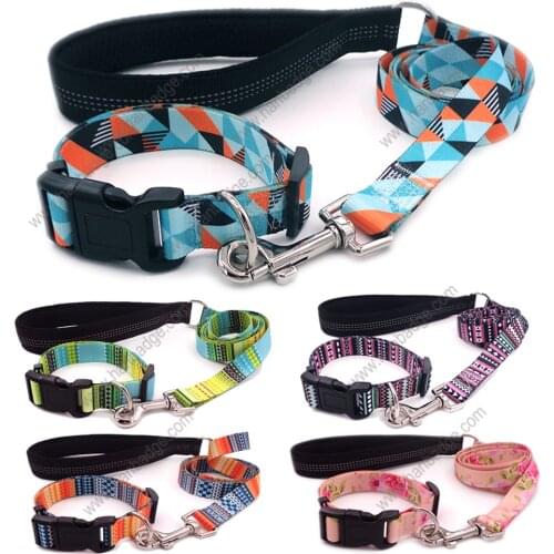 Customized Pet Dog Collar And Leash With Reflective Handle Custom Design Is Welcome