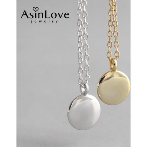 AsinLove Simple 18K Gold Small Round Circle Pendant Necklace All-match Minimalist Tiny Necklaces Real 925 Silver Fine Jewelry