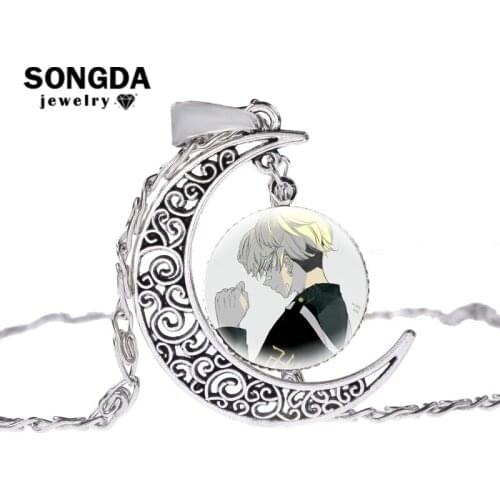 Tokyo Revengers Moon Shaped Necklace Anime Figure Series Art Picture Glass Cabochon Trendy Neck Pendant Fans Collection Jewelry