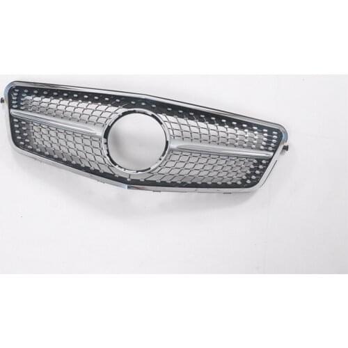 For Mercedes Benz E Class W212 E63 AMG 2009-2013 Front Grille Diamond Style Silver Upper Bumper Hood Mesh Vent Replacement Grill