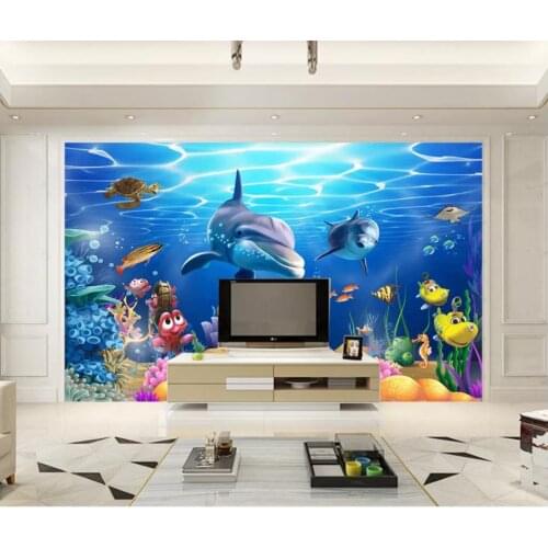 Custom photo wallpaper for walls 3 d wall murals wallpaper 3D Dolphin Underwater World Aquarium Tropical Fish TV Background Wall