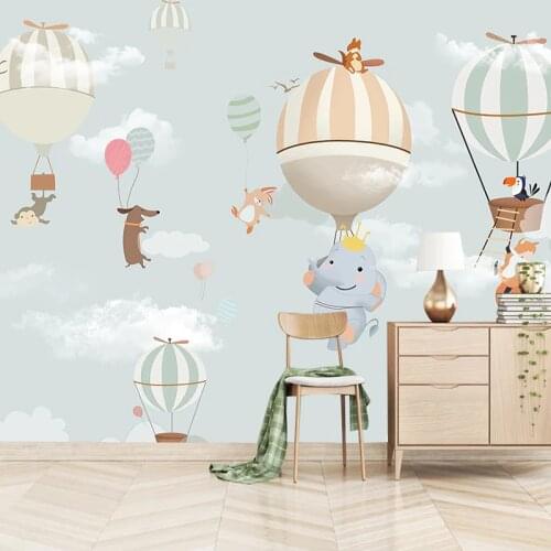 Custom Elephant Cartoon Animal Balloon Childrens Room Art Mural Papel De Parede 3D Kids Room Bedroom Background Photo Wallpaper