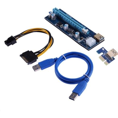 Gold-Plated PCI Express Riser Card USB 3.0 Cable PCI-E 1X to 16X Adapter for GPU Mining GPU Dual 6Pin Adapter Extender for BTC