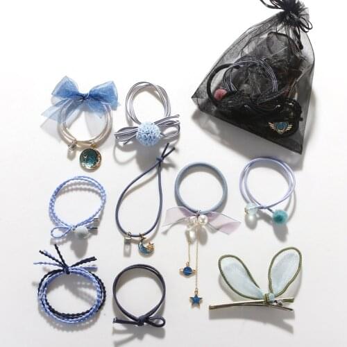 9Pcs/bottle Ribbon Bowknot Hair Ropes Rubber Band Cute Hair Ties Bow Elastic Hair Band Women Girls Hair Accessories