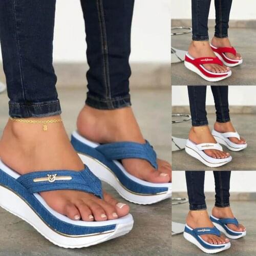 2021 Womens Slippers Summer New Fashion Metal Button Slides Shoes Wedge Beach Sandals Women Outside Platform Leisure Flip Flops