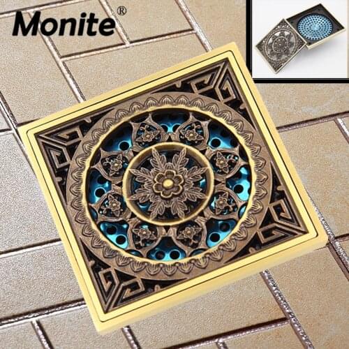 Monite Antique Brass Floor Drain Bathtub Hair Trap Shower Basin Hole Plug Strainer Fur Filter Floor Drain 10 cm x 10 cm