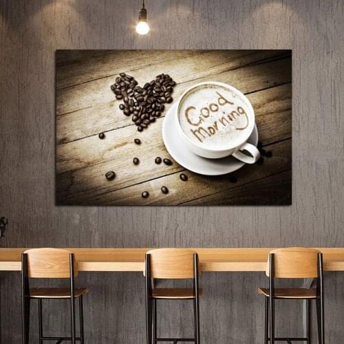 Modern Art Coffee And Heart Wall Art Canvas Painting Poster Print Kitchen Posters Abstract Picture Home Decoration No Frame