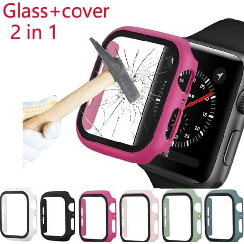 2 in1 for apple watch SE glass case 44mm 40mm plastic cover 38/40mm tempered glass film screen protector series 6/5/4/3/2/1 band