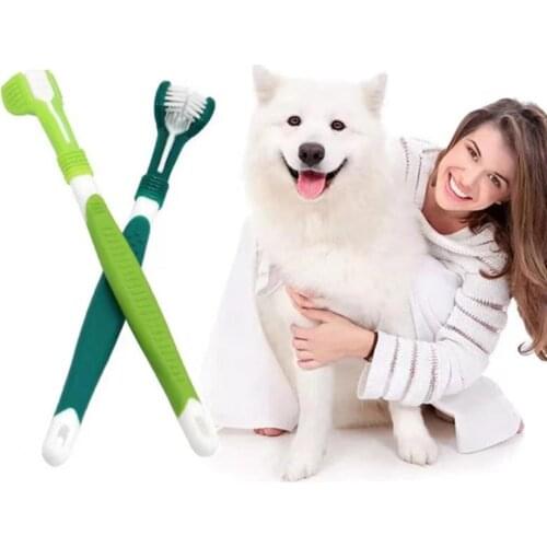 Three-sided Pet Toothbrush Cat And Dog Toothbrush Bad Breath Tartar Dental Care Cleaning Brush Soft Pet Finger Toothbrush