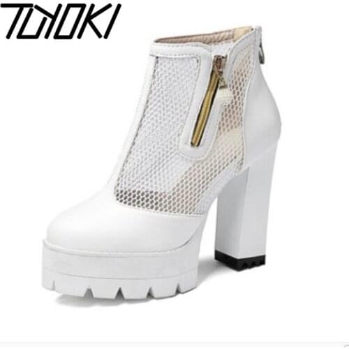 Tuyoki Womens pumps zipper thick high heels platform summer shoes women stylish casual round toe party footwear size 34-43