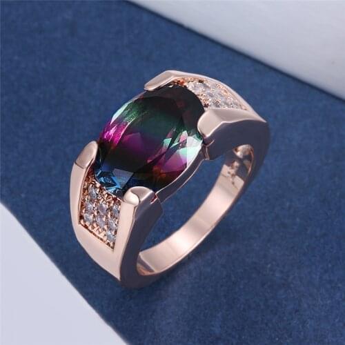 Vintage Fashion Rose Gold Multicolor Stone Rings For Women Men Wedding Jewelry Rainbow Oval Zircon Ring Bridal Engagement Gifts