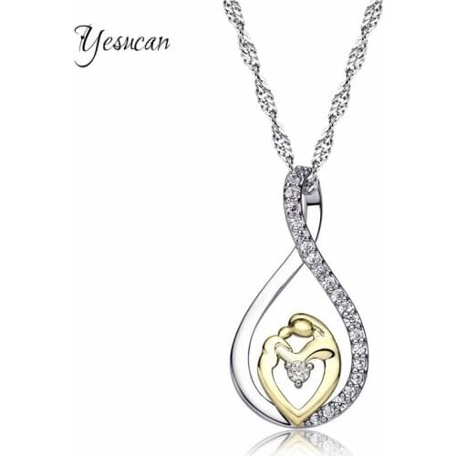 Yesucan Mother and Child Love Heart Pendant Chain Necklace Gift Mother Daughter Sister Grandmother Cubic Jewelry Water Drop Gift