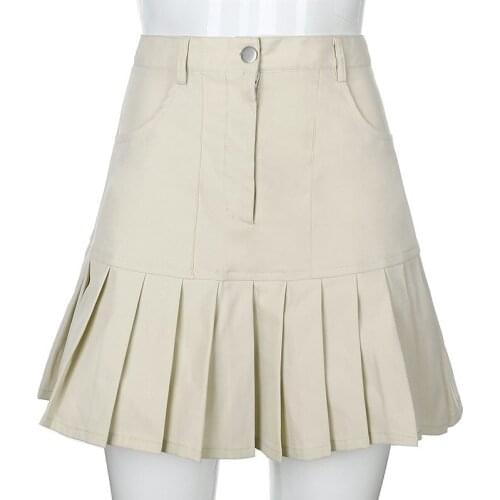 Women High Waist Pleated Skirt y2k Summer Autumn Casual Kawaii A-line Black/Khaki Skirts Japanese School Mini Skirts for Girls