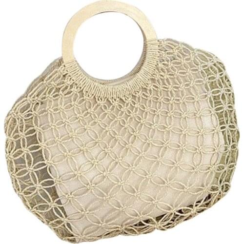 Female Handbag Organizer Case Adults Solid Color Hollow Out Beach Bag with Hole Inner Pocket for Women Ladies Portable Travel