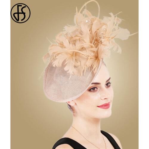 FS Feathers Hats Derby Fascinator Large Sinamay Blue Women kentucky Bridal Wedding Hat Elegant Big Church Hats