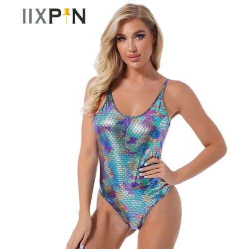 Womens Metallic Shiny Catsuit Snakeskin Printed Spaghetti Strap Leotard Faux Leather Bodysuit Scoop Neck Sleeveless Jumpsuits