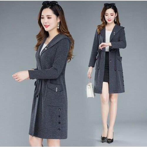 Women 2020 Spring Autumn Long Fashion Trench Coat Female Casual Loose Windbreaker Ladies Drawstring Hooded Outercoats Z19