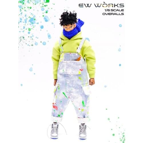 1/6 Female Overalls Jeans Clothing Accessories Jumpsuit Spray Dyed Handmade Ink Splash Fit for 12" Action Figure Body