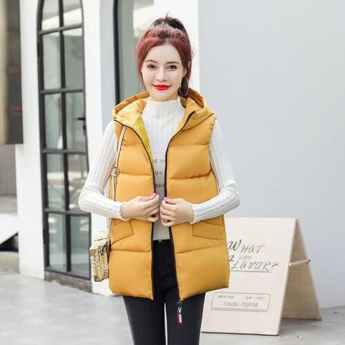 Women Korean Hooded Vest Plus Size Casual Loose Sleeveless Puffer Coats Warm Jacket Thick Cotton Padded Outerwear