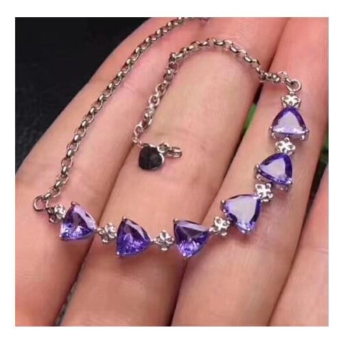 Natural blue tanzanite gem Fashion triangle Bracelet Natural gemstone Bracelet 925 silver bracelet women girl party Jewelery