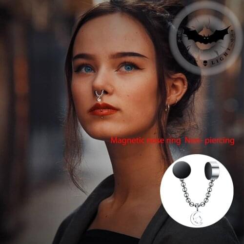 1PC Stainless Steel Magnet Nose Ring Fake Nose Piercing Septum Falso Chain Dangle Nose Ear Cilp Non Piericng Cheat Punk