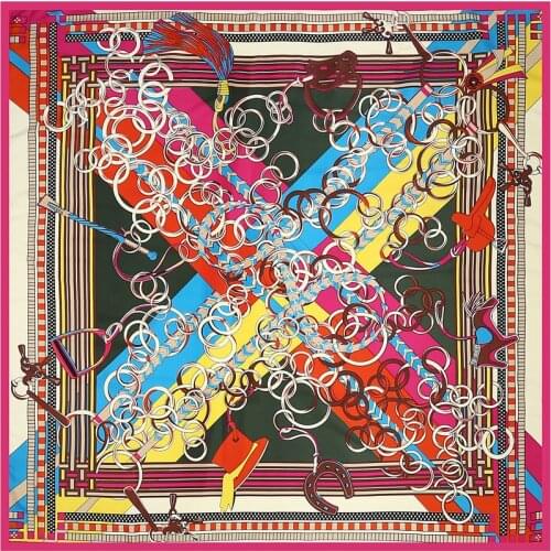 130*130cm TOP Silk Horse chain luxurious Scarves Women Foulard Square Hijab Scarf Ladies Shawl wrap muffler pareo female hijab