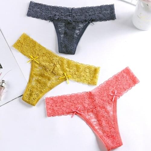 BANNIROU Sexy Thongs For Woman Lingerie Underwear Woman Lace T-back Female Panties Wholesale Dropshipping 2021 New Sale 3 Pcs