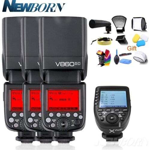 3x Godox V860II-C V860IIC Speedlite GN60 HSS 1/8000s TTL Flash Light +Xpro-C Wireless Flash Trigger Transmitter for Canon
