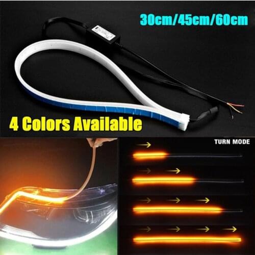 60cm/45cm/30cm Ultra Thin Daytime Running Light Flexible Soft Tube Guide Car LED Strip Waterproof Yellow Turn Signal Lamp