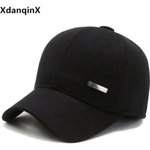XdanqinX New Cotton Baseball Caps For Men Winter Warm Earmuff Hat Middle-aged Mens Casual Sports Cap Adjustable Size Dads Hats