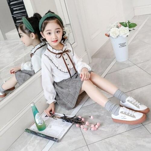 Fashion Summer Girls Clothes Sets Baby Girl Yellow White Pink Bow Blouse and Plaid Skirt Suits 4-14 Years Formal Kids Clothing