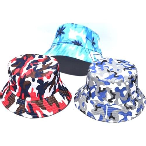 Camouflage Double-sided Cap Print Bucket Hat Fisherman Sun Hats Men Women
