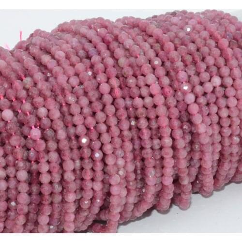 Natural Pink Tourmaline Faceted Round Beads 4mm