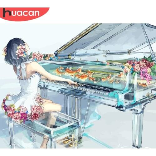 HUACAN Paint By Number Girl Drawing On Canvas HandPainted Painting Art Gift DIY Pictures By Number Piano Kits Home Decor