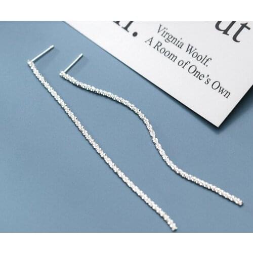 Ins 90MM 100% Real. 925 Sterling Silver Fine Jewelry STARRY CHAIN Long dangle earrings through gtle2891