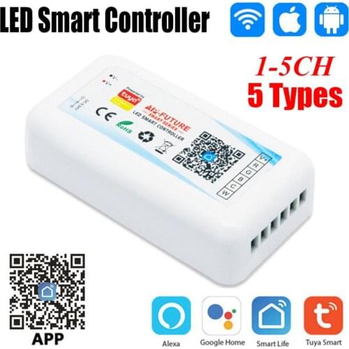 Smart Wifi LED Controller Alexa Voice Controller Single/CCT/RGBw/RGB/RGB+CCT LED Dimmer for LED Strip Light