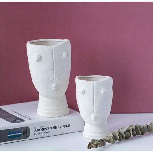 Human Face Ceramic Vase Abstract Art White Floral Ornaments Living Room Bedroom Bookcase Decoration Floral Vase Home Decoration