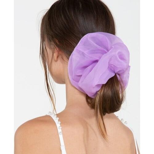 INS Korean Style Super Large Colored Organza Large Intestine Hair Ring Solid Color Organza Hair Tie hair Hoops Hair Accessroies