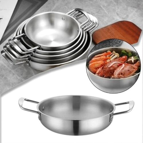 Korean Instant Noodle Stainless Steel Pot with Double Handles Thickened Soup Sea Food Pan Kitchen Utensil Cookware