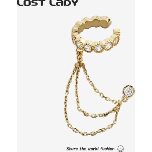 Lost Lady Korean Elegant Stud Earrings Gothic Statement Earrings For Women Girls Fashion Modern Female Metal Chain Jewelry