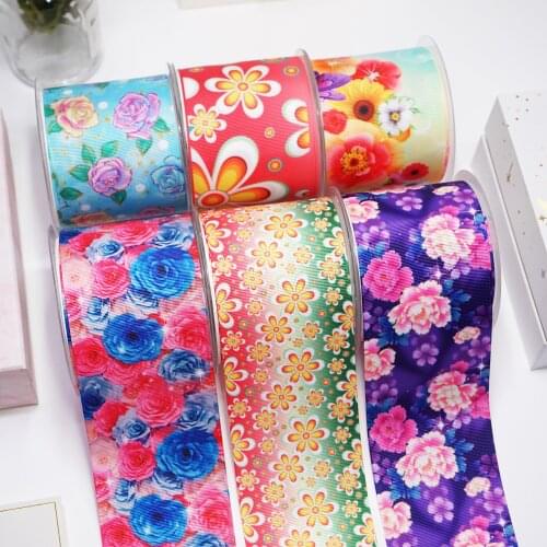 DIY Cartoon Flower Printed Grosgrain Ribbon For Craft Supplies Sewing Accessories 5 Yards. 48012