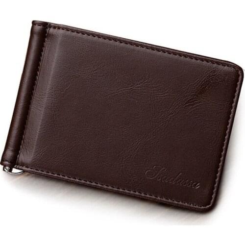 1PC Leather Men Money Clips Metal Solid Wallets Credit Dollar Purses With A Metal Clamp Female ID Credit Card Purse Cash Holder