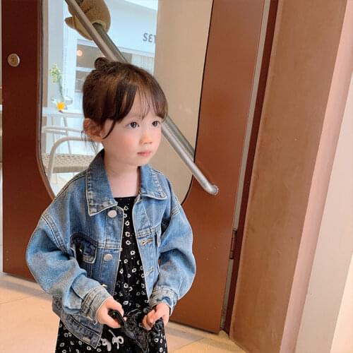 2021 autumn new boys and girls Korean denim jacket baby foreign solid color cardigan loose jeans