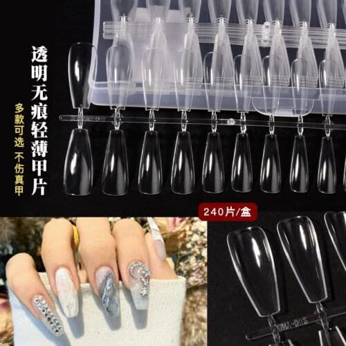 Fashion Popular 240pcs/box Thin Transparent Nail Plate Traceless Trapeoidal False Nails Oval Full Plate Nail Spa Manicure Girls