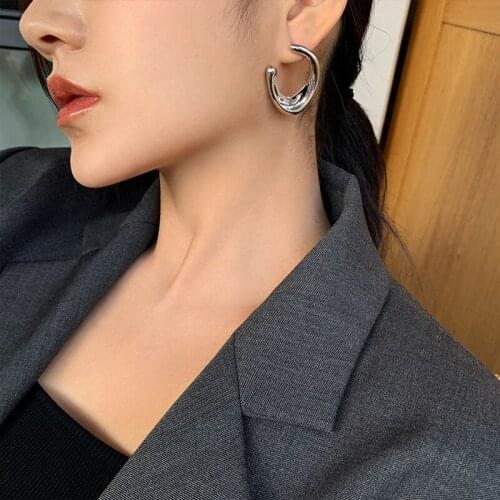 Fashion Punk Metal Stud Earrings Geometric U Piercing Jewelry For Women Cocktail Party Gothic Exaggeration Accessories S925